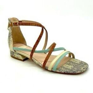Louise Et Cie Sandals Womens Size 9 M Ivory Blue Strappy Eleri Flat Leather